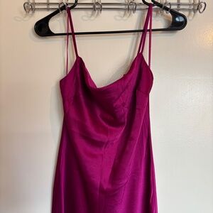 Express Satin Midi Dress Fuchsia Purple Cowl Neck Slip Cocktail Dress